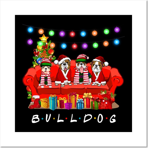 Friends Bulldog Merry Christmas Sweatershirt Wall Art by kimmygoderteart